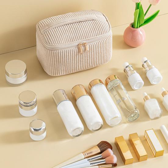 4Pcs/Set Corduroy Makeup Bag Travel Lattice Cosmetic Organizer Set Portable Cute Mini Pouches Storage Case Clutch Women Girls Makeup