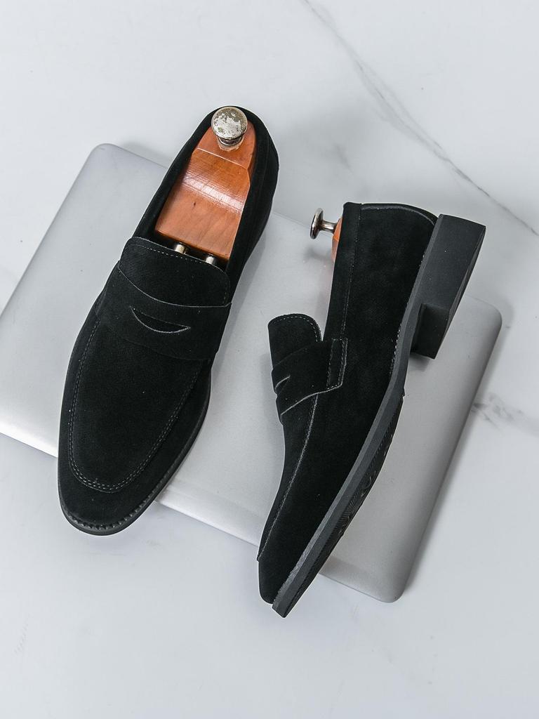 Men's Frosted Velvet Loafers: Large Size, British Style, Formal Business Leather Shoes