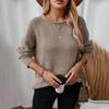 Vintage O Neck Solid Color Long Sleeve Loose Knitwear Cardigan Sweater Top for Autumn Winter