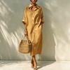 Abito Lungo Camicia Oversize da Donna con Collo a Revers Vestibilità Larga Manica Stile Coreano Casual Maxi