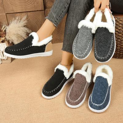 2025 New Winter Women's Cotton Shoes Plus Size Fleece Thickened Raw Edge Warm Flat Cotton Shoes