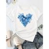European Size Women'S  Heart Print T-Shirt - Blue Floral Design, Casual Round Neck Short Sleeve Tee, Breathable & Machine Washable for Spring/Summer