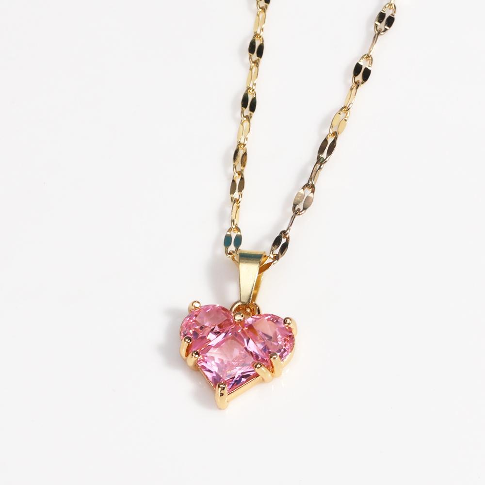Shiny Gold Color Stainless Steel Y2K Jewelry Love Pink Heart Exquisite Fashion Niche Necklace Wedding Clavicle Chain Gift