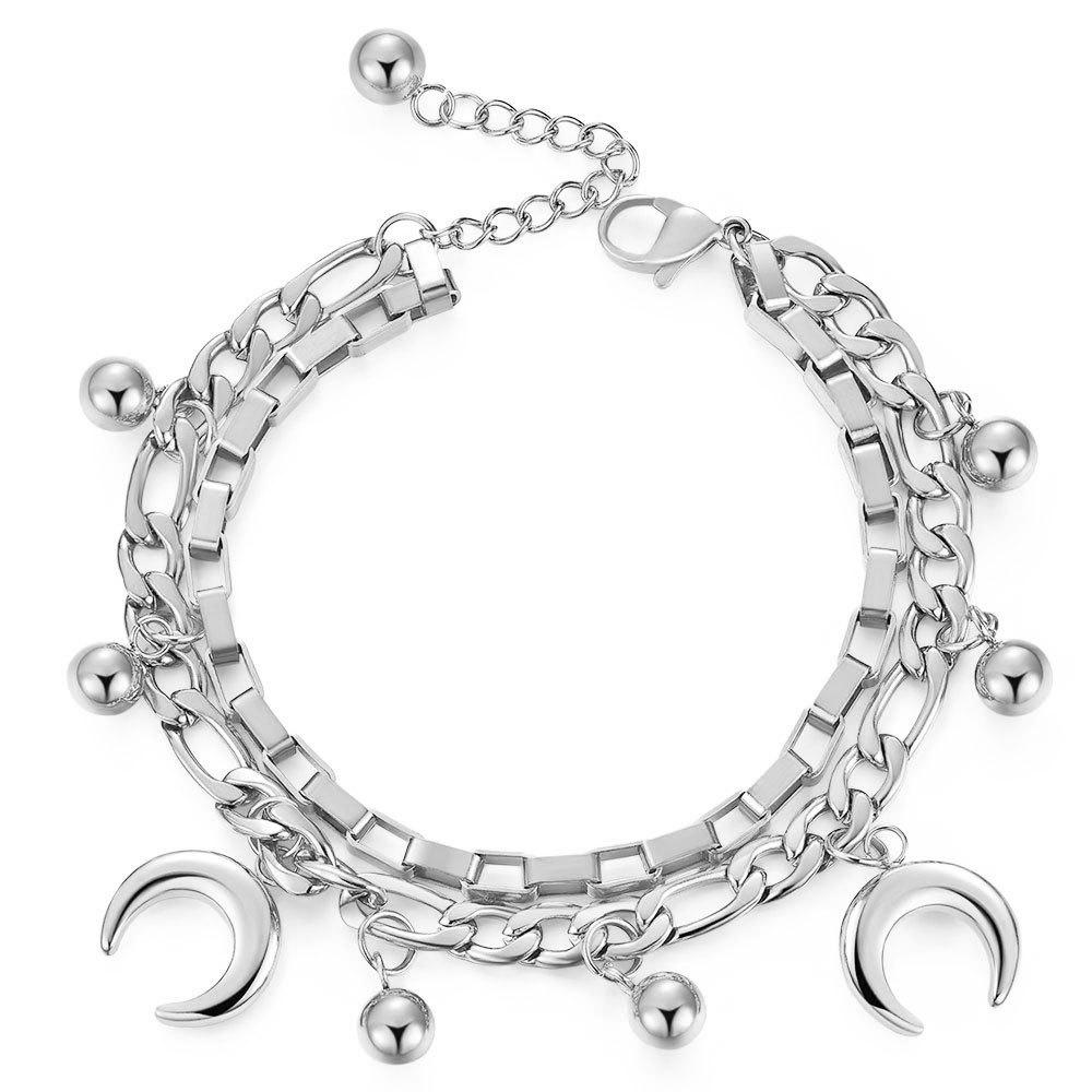 European American Double Layer Moon Bead Titanium Steel Bracelet