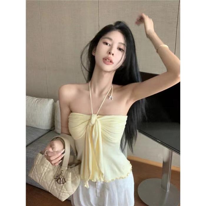 Spice Girls Summer Slim Fit and Thin Beautiful Back Straps Neck Small Vest Sexy Tube Top Pure Desire Wind Halter Top Ins