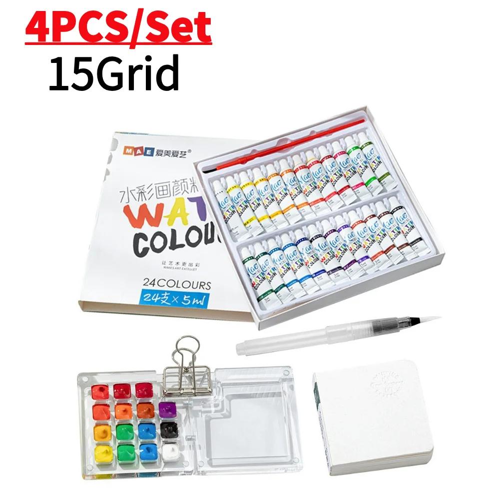 Mini Portable Watercolor Palette Set Watercolor Sketch Book with Binder Clips Portable Watercolor Travel Set for Travel Drawing