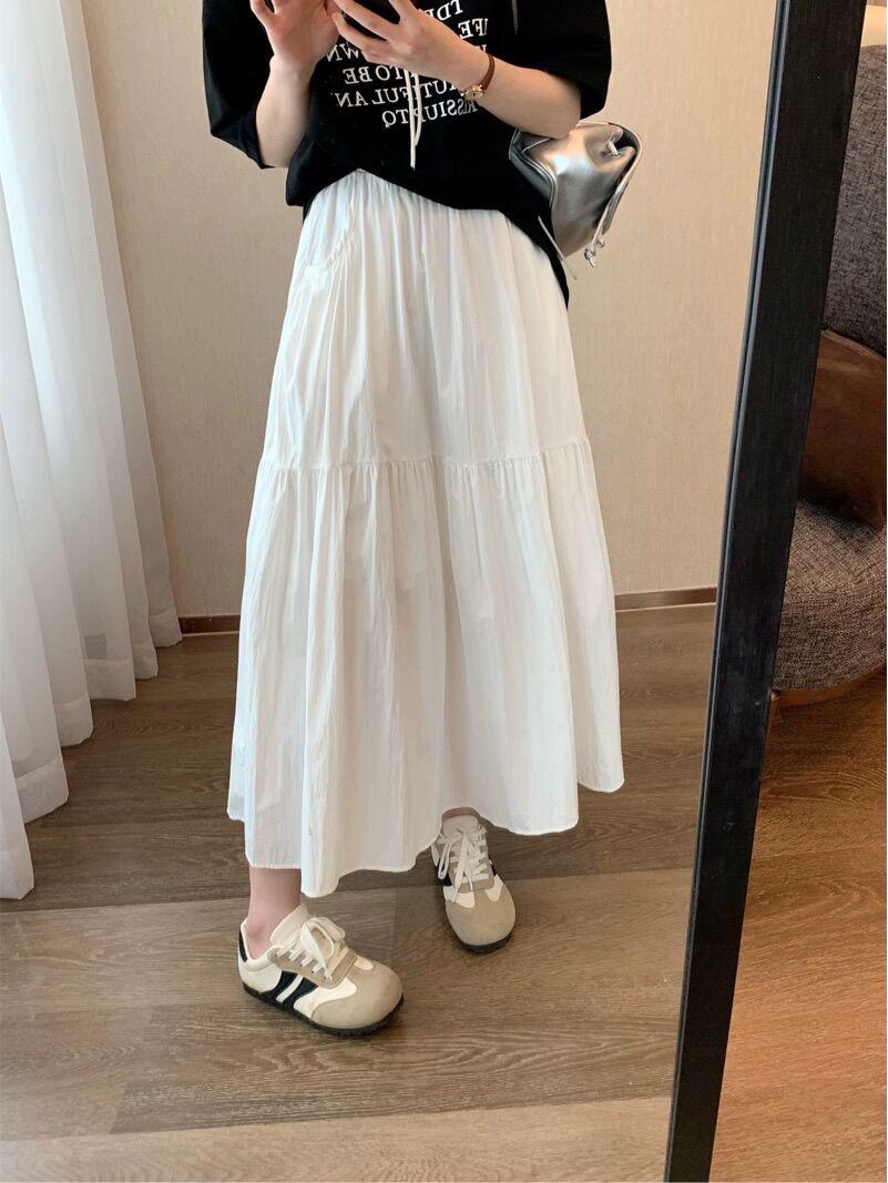 

High-End Women s A-Line Retro Umbrella Skirt with Elastic Waist Small білий