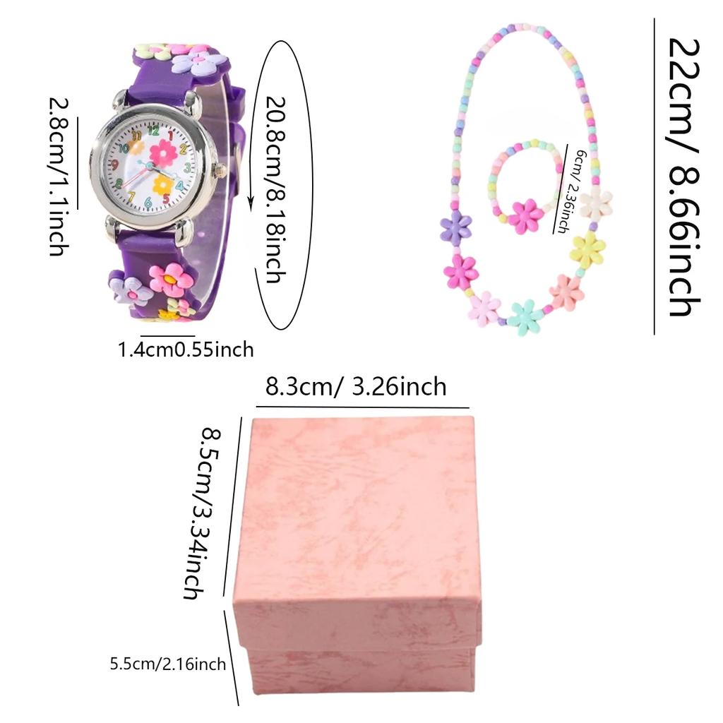 Cute Creative Flower Style Unicorn Quartz Watch for Children, Bracelet Necklace Set, Girls' Accessories