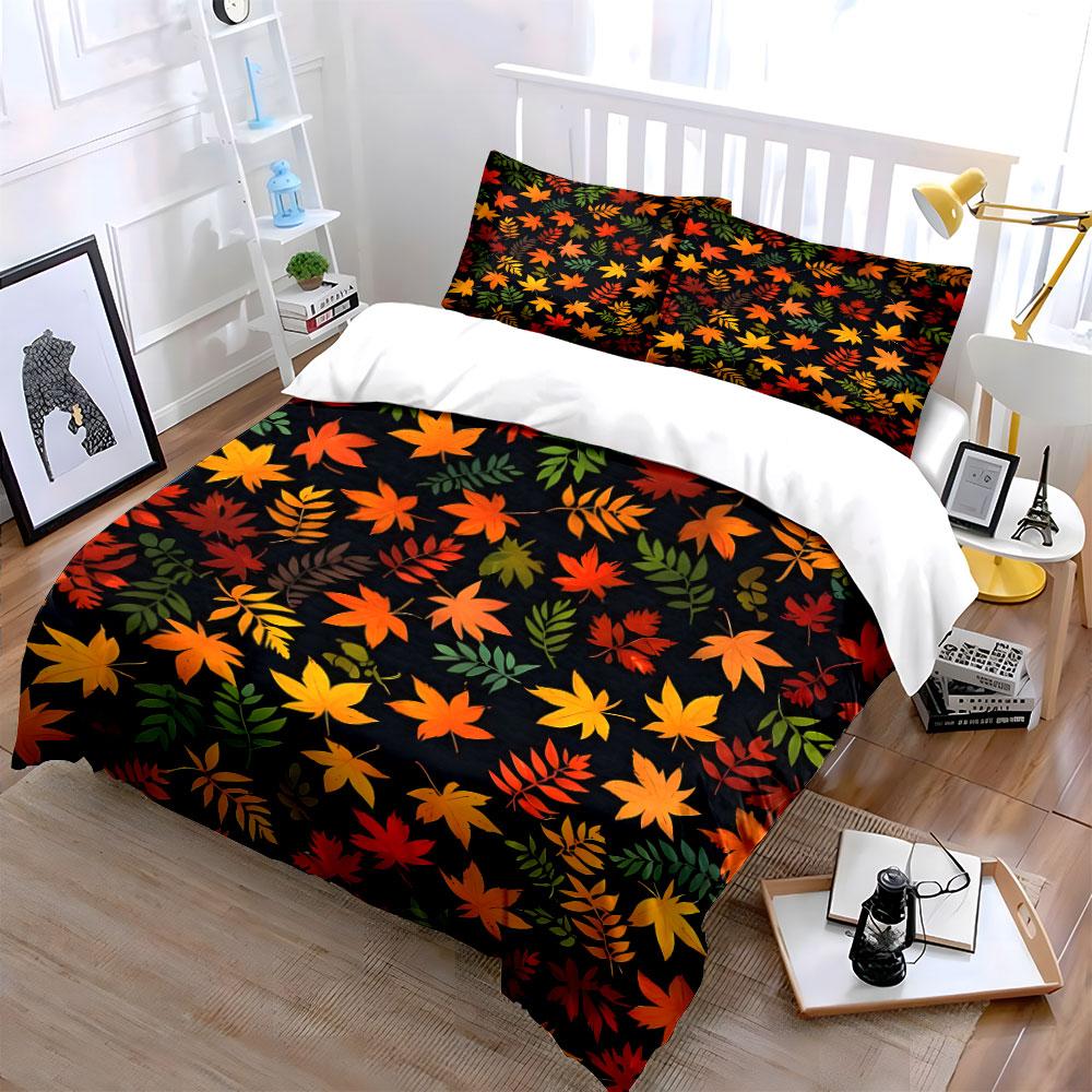 Autumn Leaves Pattern Home Set Multiple Sizes Kid'S And Adults' Bedroom Exquisite 3Pc Bedding Set, Gift