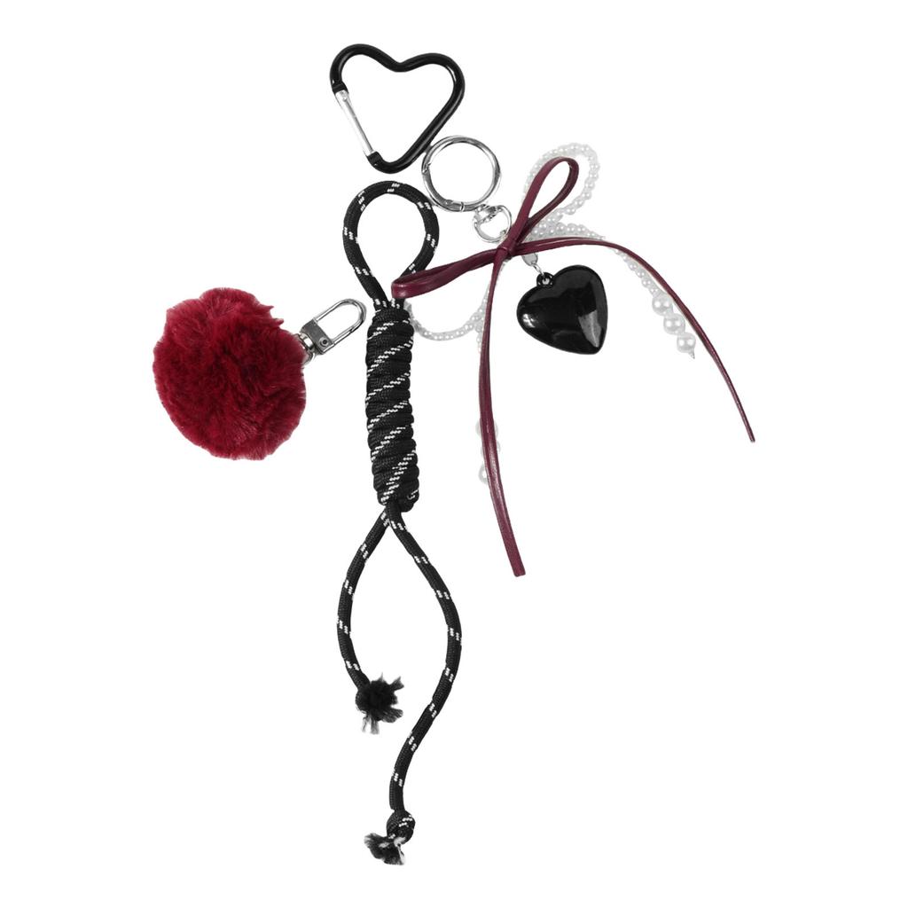 Retro Handmade Knitted Bowknot and Heart Charm Key Holder Bag Pendant Accessories Stylish Car Key Ring for Daily Use