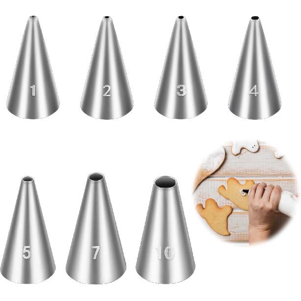 Jeffdad 7 Pcs Round Hole Piping Tips Set, Professional Stainless Steel Cupcake Frosting Nozzles Tool Russian Pastry Icing Dispensers Supplies for