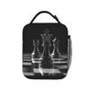 Black King Chess The Chessboard Lunch Bag  Retro Lunch Box For Girls Office Portable Cooler Bag Oxford Print Thermal Lunch Bags