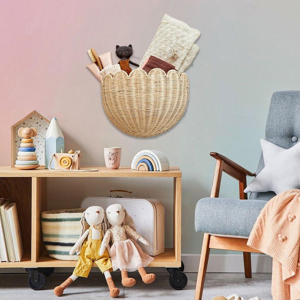 Handwoven Rattan Lace Wall Hanging Basket - Decorative Storage for Home & Homestay