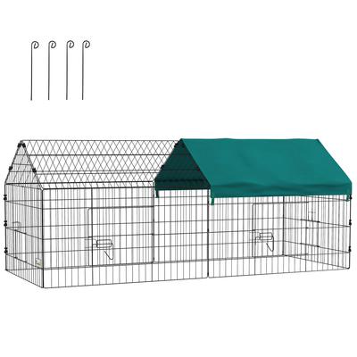 Cușcă exterioară pentru iepuri cu țarc structură de oțel cu protecție solară și uși blocabile 185 x 75 x 75 cm verde