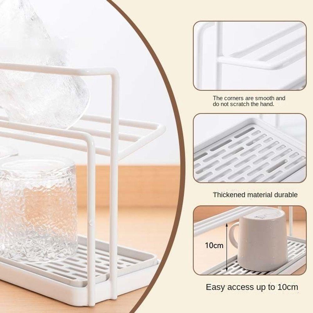 Sink Storage Rack 2Layer Cup Storage Rack Carbon Steel Cup Storage Tray Drain Cup Rack  Home
