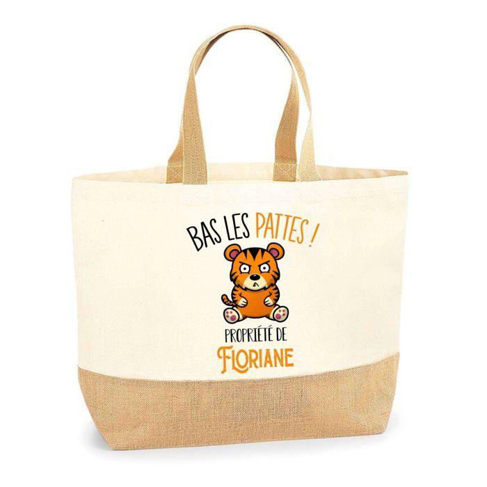 Sac cabas - PLANETEE - Floriane Bas les pattes Tigre - Jute & coton - Imprimé en France - Grande contenance