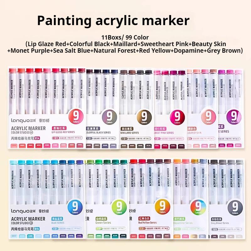 Languo Acrylic Marker Pen Soft Head Art Markers Painting Pen for Rock Painting Mug Glass Ceramic DIY Graffiti Acrylic Paint Pens