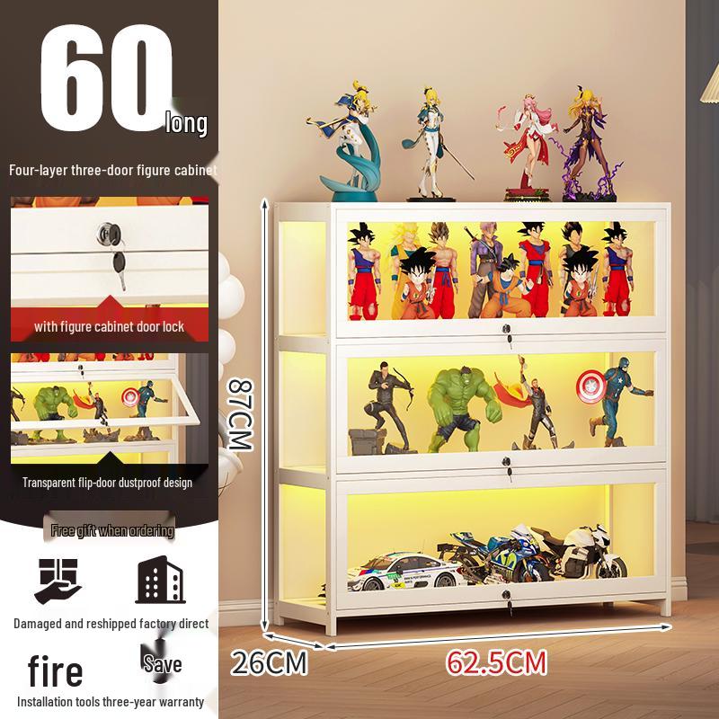 Acrylic Lockable Display Case with LED Lights for Figurines and Models, Dustproof Transparent Stand