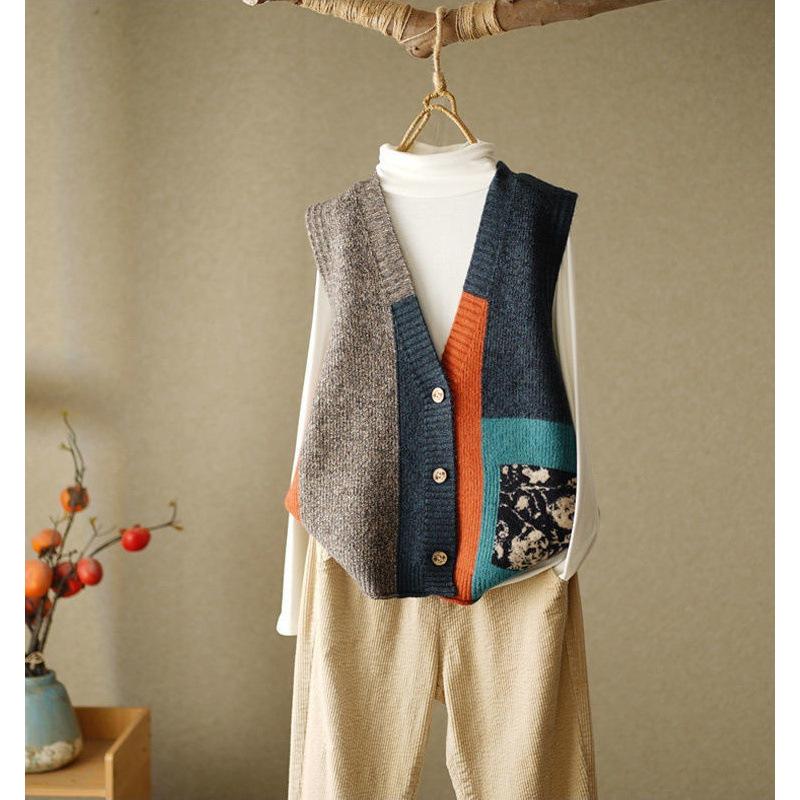 

Свободный дизайн Sense Niche свитер майка винтажный вязаный жилет женский кардиган осень женщины снаружи плеча кандзи One size кофейный