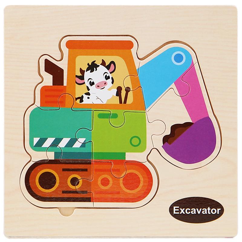 Wooden Cartoon Animal & Transport Puzzle for Toddlers, Educational Toy for Ages 2-3