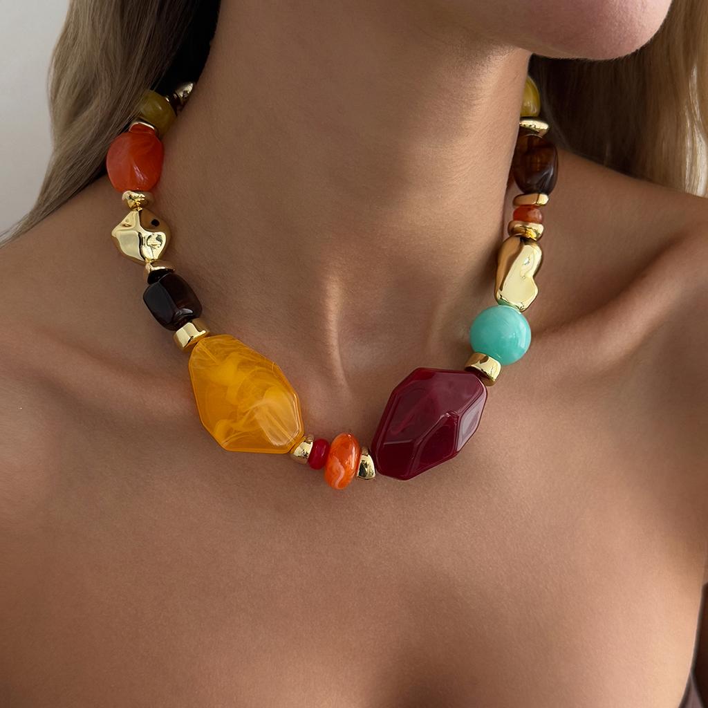 Ingemark 5 Styles Bohemia Colorful Acrylic Beaded Choker Necklace Women Vintage Adjustable Stackable Clavicle Chain Jewelry Gift