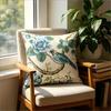 1Pc Vintage Floral Bird Cushion Cover Cream Blue Green Print Pillowcase For Living Room Sofa Chair Decorative Throw Case