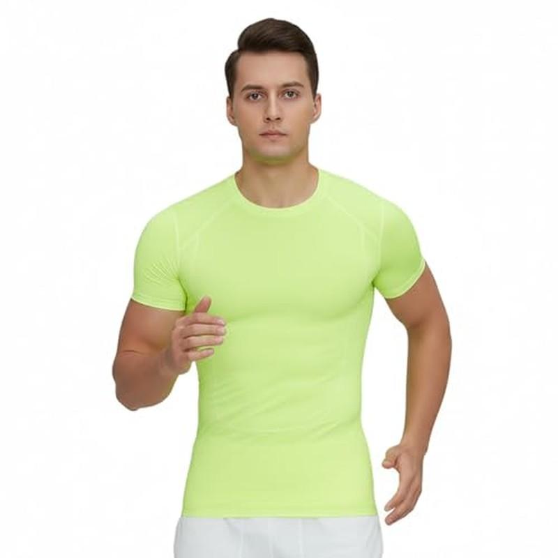 Herren Kompressions-Trainingsshirt mit kurzen Ärmeln, Schnelltrocknendes Stretch Sport-T-Shirt mit Rundhalsausschnitt zum Laufen