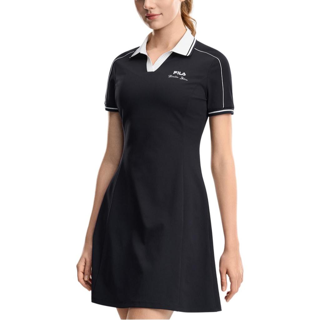 FILA Tennis Moisture-Wicking Simple Color-Block Slim Fit Short Sleeve Dress Women dresses A11W623341F-NV
