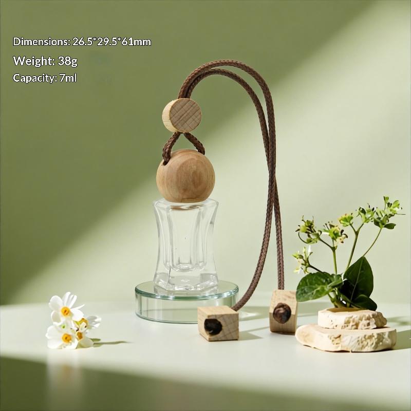 

1Pcs Perfume Glass Bottle Empty Car Air Freshener Pendant With Wooden Caps Refillable Car Essential Oil Diffuser Bottle A6
