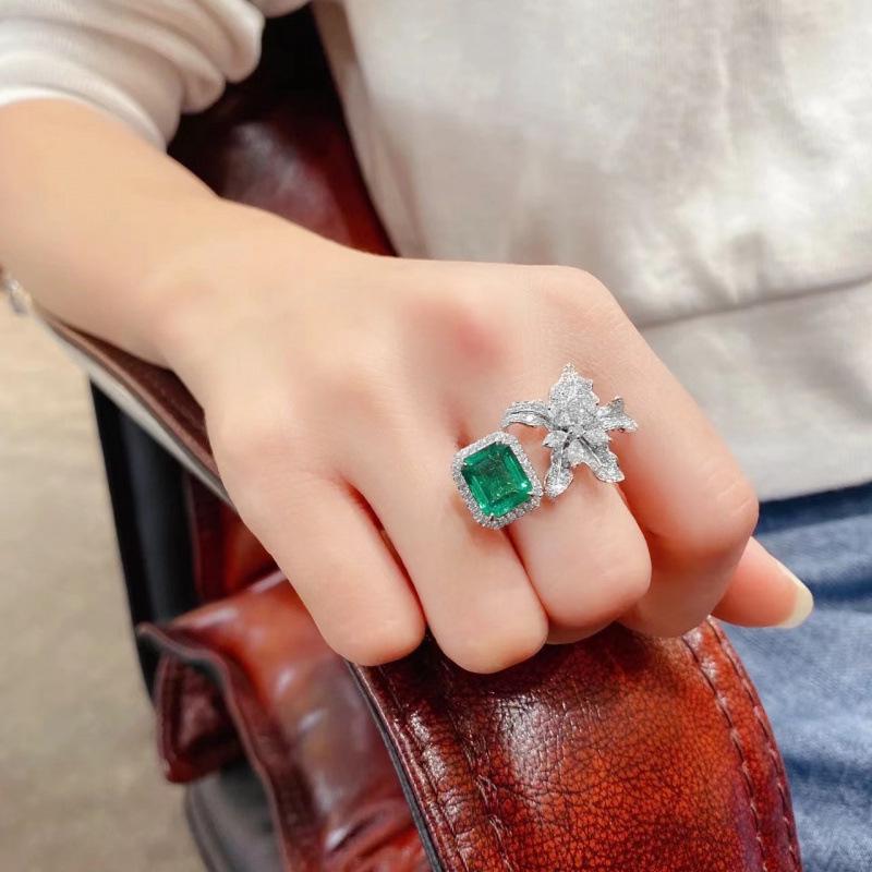 Emerald Petal Open Ring - Versatile Luxury Gem Cotton for Women Adjustable Open