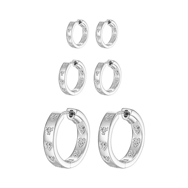 Trendy Zirconia Heart Inlaid Earrings: Luxurious Gold & Silver Studs for Women