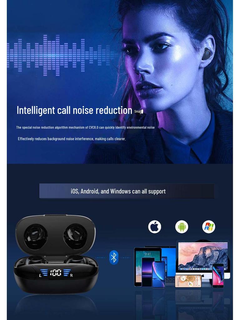 New TWS Wireless Bluetooth 5.3 Earbuds: Mini Sports Noise-Cancelling Digital Display