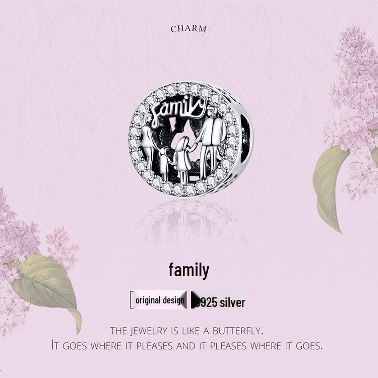 S925 Sterling Silver Family Charm Beaded Bracelet DIY Jewelry Accessory SCC1184