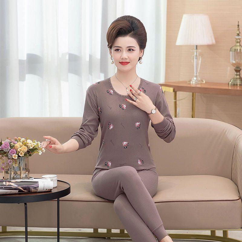 A High-neck, Thin and Large-sized Cotton Sweater Set for Middle-aged and Elderly Women In Thermal Underwear