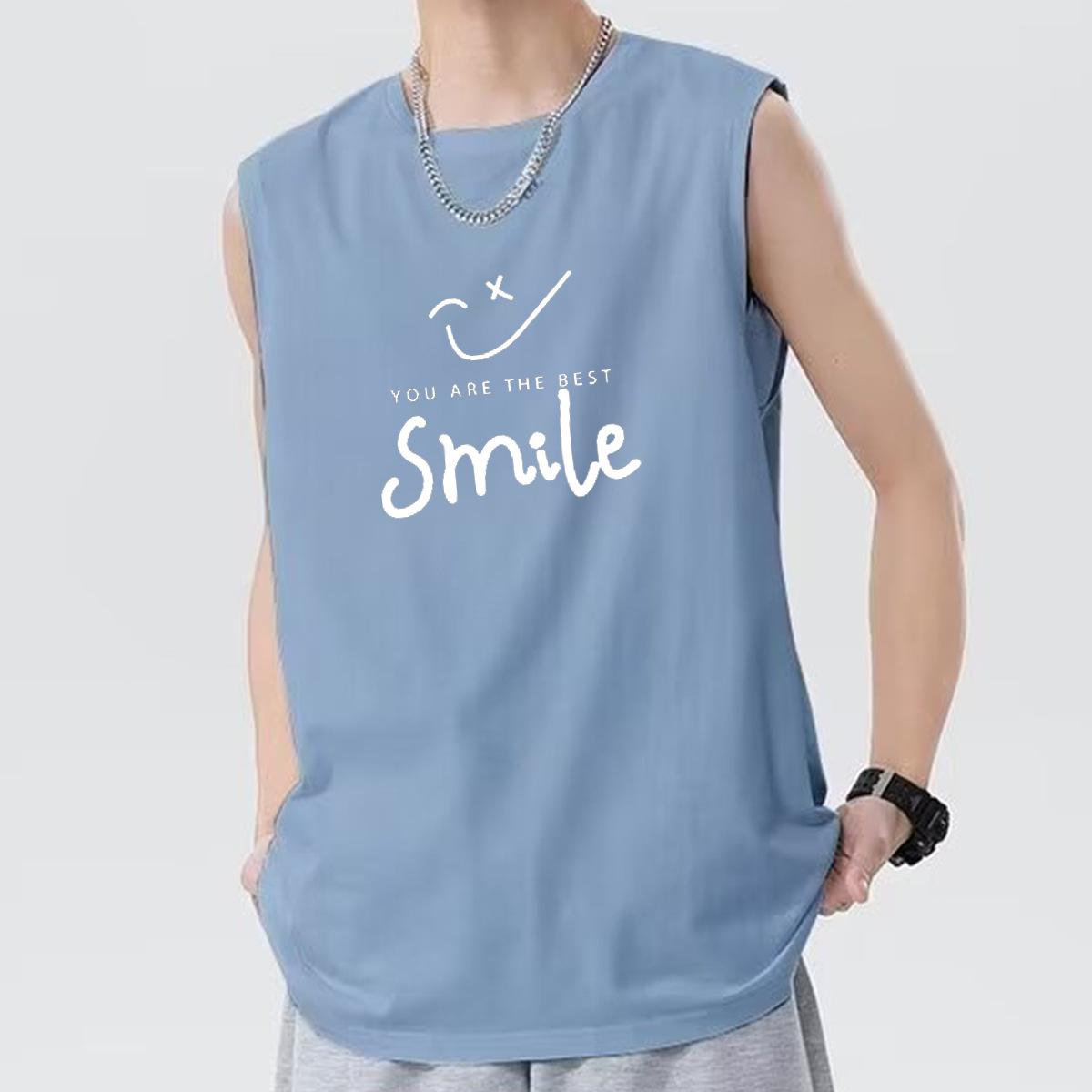 

Мужская повседневная футболка без рукавов с принтом, летняя мода, пляжный отдых, жилет, майки 5XL (180-100 kg) небесно-голубой