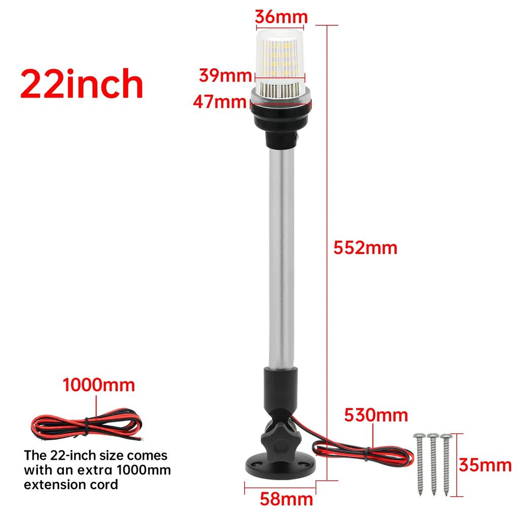 12 inch 22 inch 12V 24V Navigation Light LED Marine Boat Lamp White Light Waterproof 180° Rotation for Pontoon Power Boat Skiff