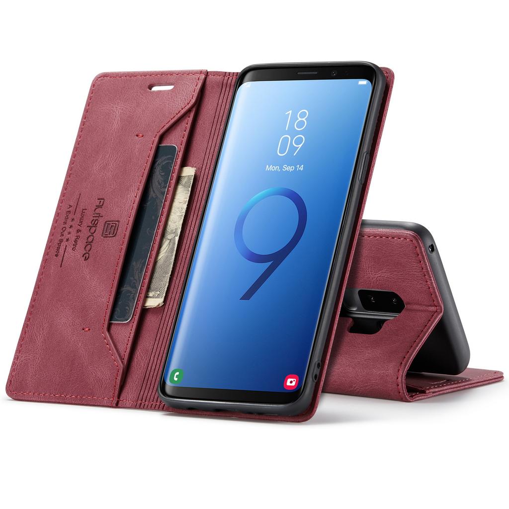 כיסוי ארנק עור וינטג' פרימיום לסמסונג גלקסי S9 / S9+ / S9 פלוס - כיסוי נפתח עם חריצים לכרטיסים, סגנון רטרו עמיד בזעזועים (4 צבעים)