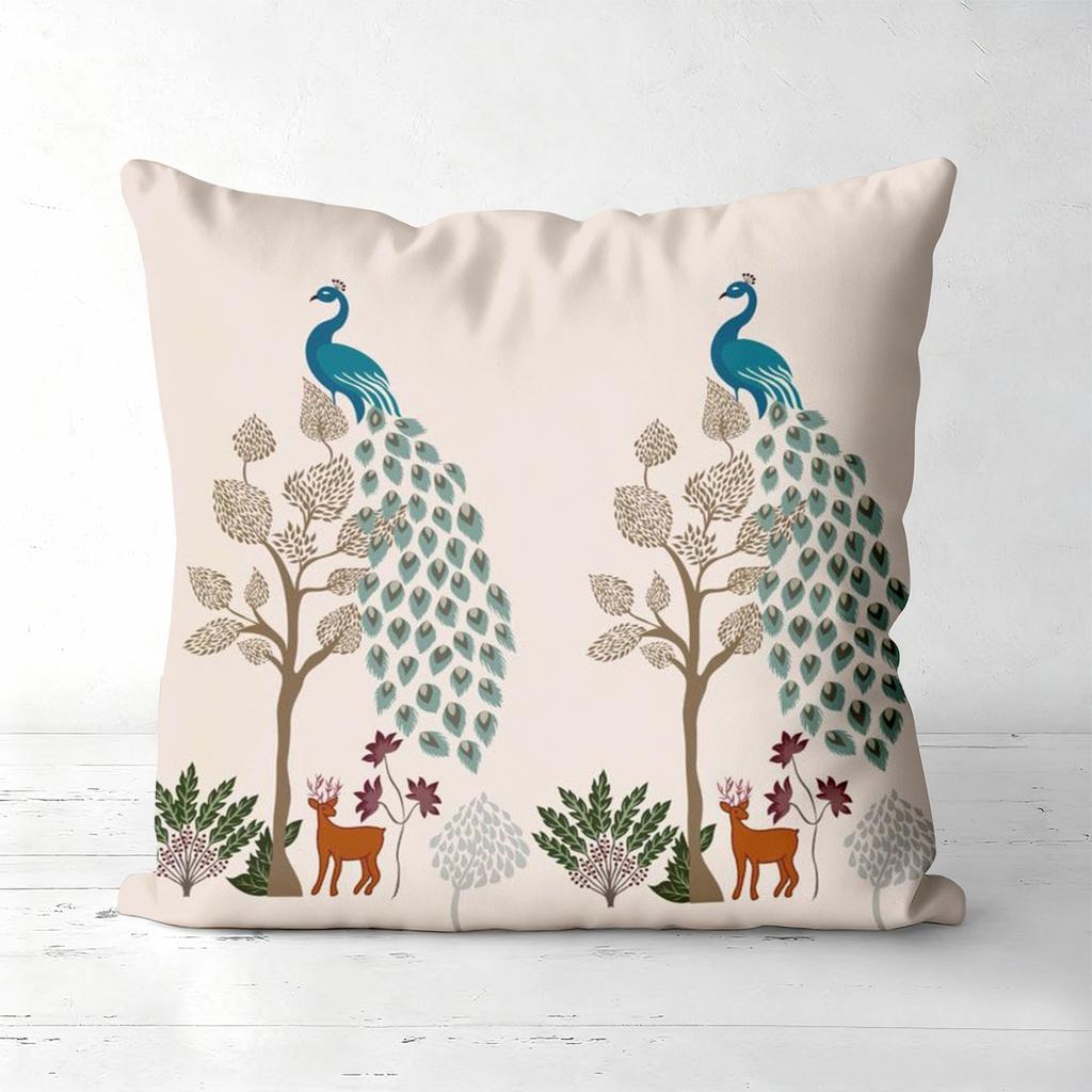 Peacock Tree Deer Printed Decorative Cushion Covers Polyester Pillowcase, Sofa Decorative Cushion Cov Headboard Pillow