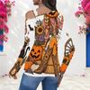Women Plus Size Asymmetric Cutout Neck Cold Shoulder Long Sleeve Cartoon Panda Halloween Print Top