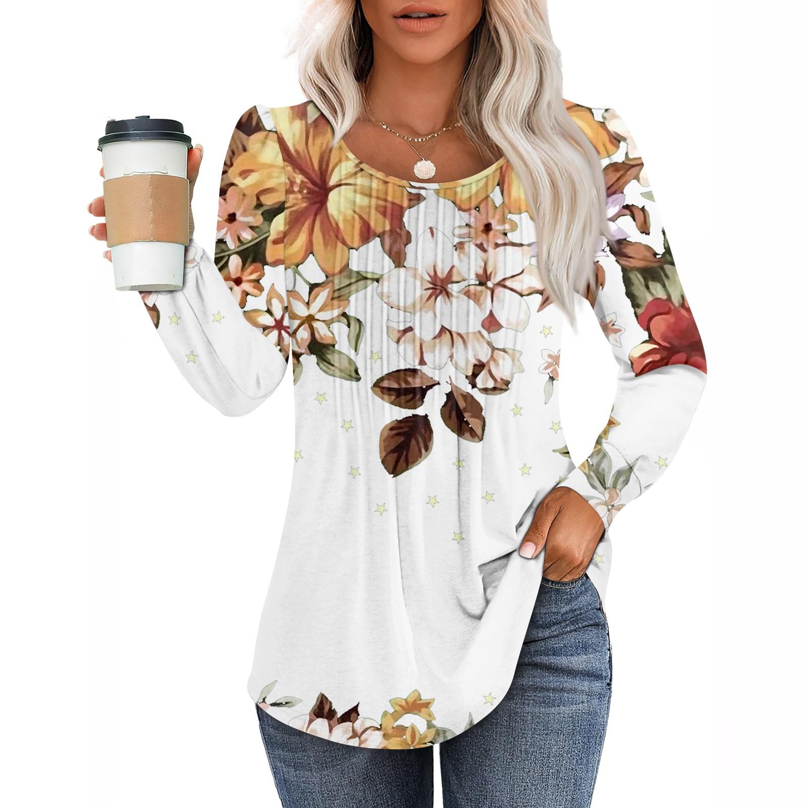 Женская повседневная модная плиссированная рубашка с длинным рукавом и круглым вырезом — фото 7