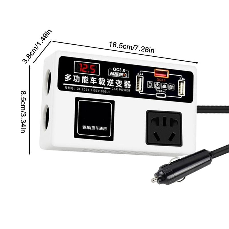 Car Converter To Outlet Plug DC 12V/24V To 220V Power Converters For Vehicles 200W Car Outlet Adapter USB Charger Fast Charging