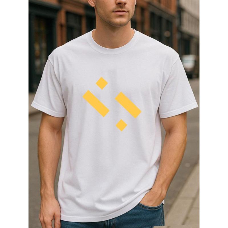 

European sizes Geometric Pattern Short-sleeved T-shirt, Versatile Daily Top, All-season Casual Style Very Versatile Men s T-shirt, Round-neck Top 4XL білий
