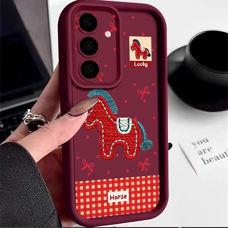 Vintage Lucky Golden Horse Case For Samsung S26 S25 Ultra S24 S23 S22 Plus S21 FE A15 A16 A17 A35 A36 A37 A54 A55 A56 A57 5G Shockproof Bumper Cover