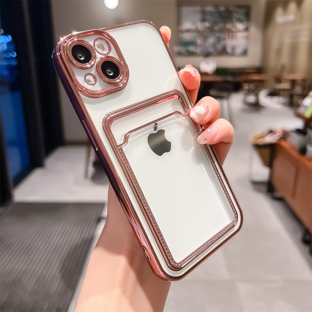 16 Pro Max Photo Pocket Shockproof Silicone Cover For For Iphone 11 12 13 14 15 Electroplated Transparent Card Holder Wallet Case
