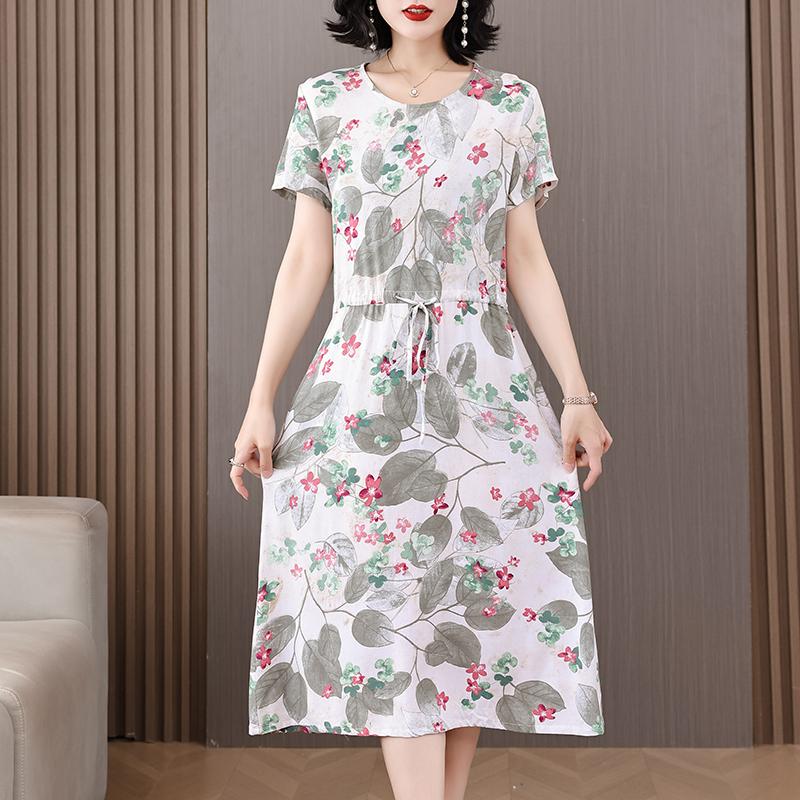 Summer Woman Elegant Dress  New Casual Short Sleeve Korean Style Clothes Women Vintage Print Long Dress