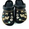 18PCS Summer Luxury Shoe Charms Set Accessories for Clogs Shoe Buckle Golden Chain Diamond Butterfly Flower DIY Shoes Decoration