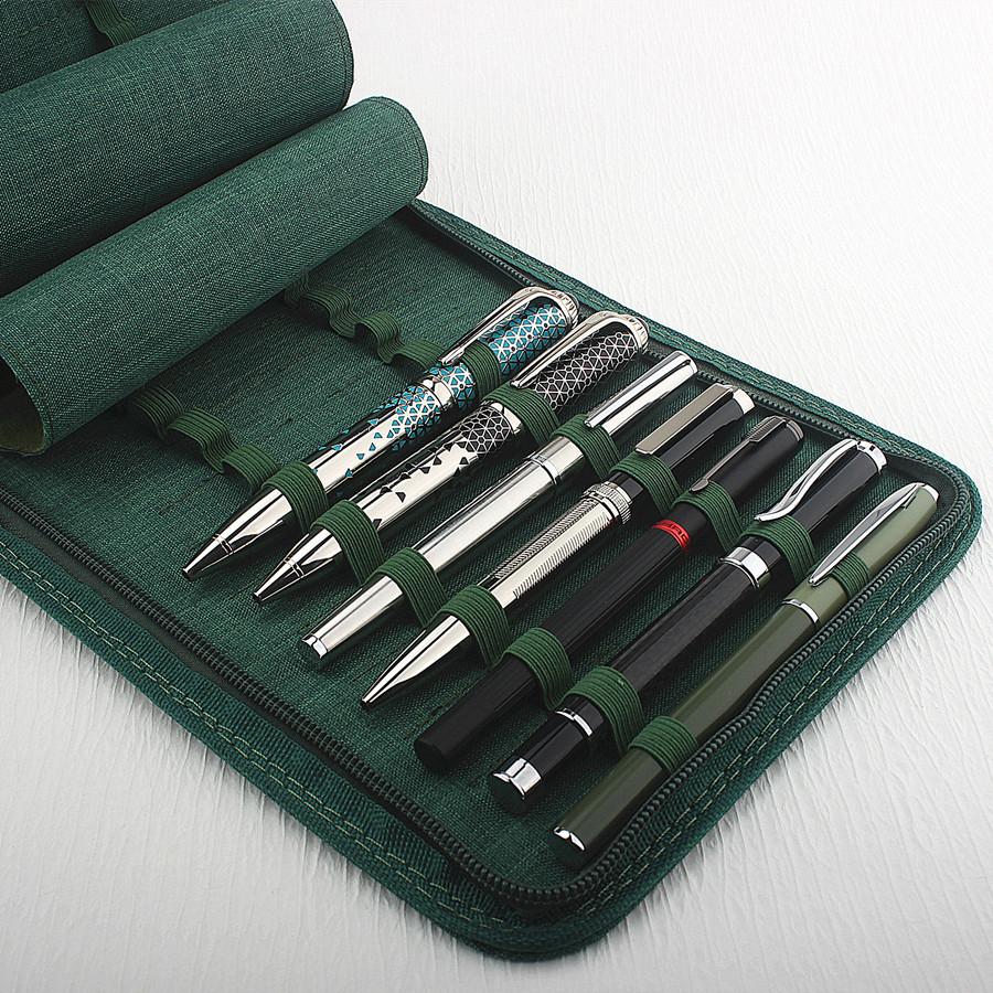 48 /24/10 Slots Fountain Pen Case Pencil Cases Pouch Bag Canvas Fabric Zipper Protection Bag Dustproof Office School Stationery