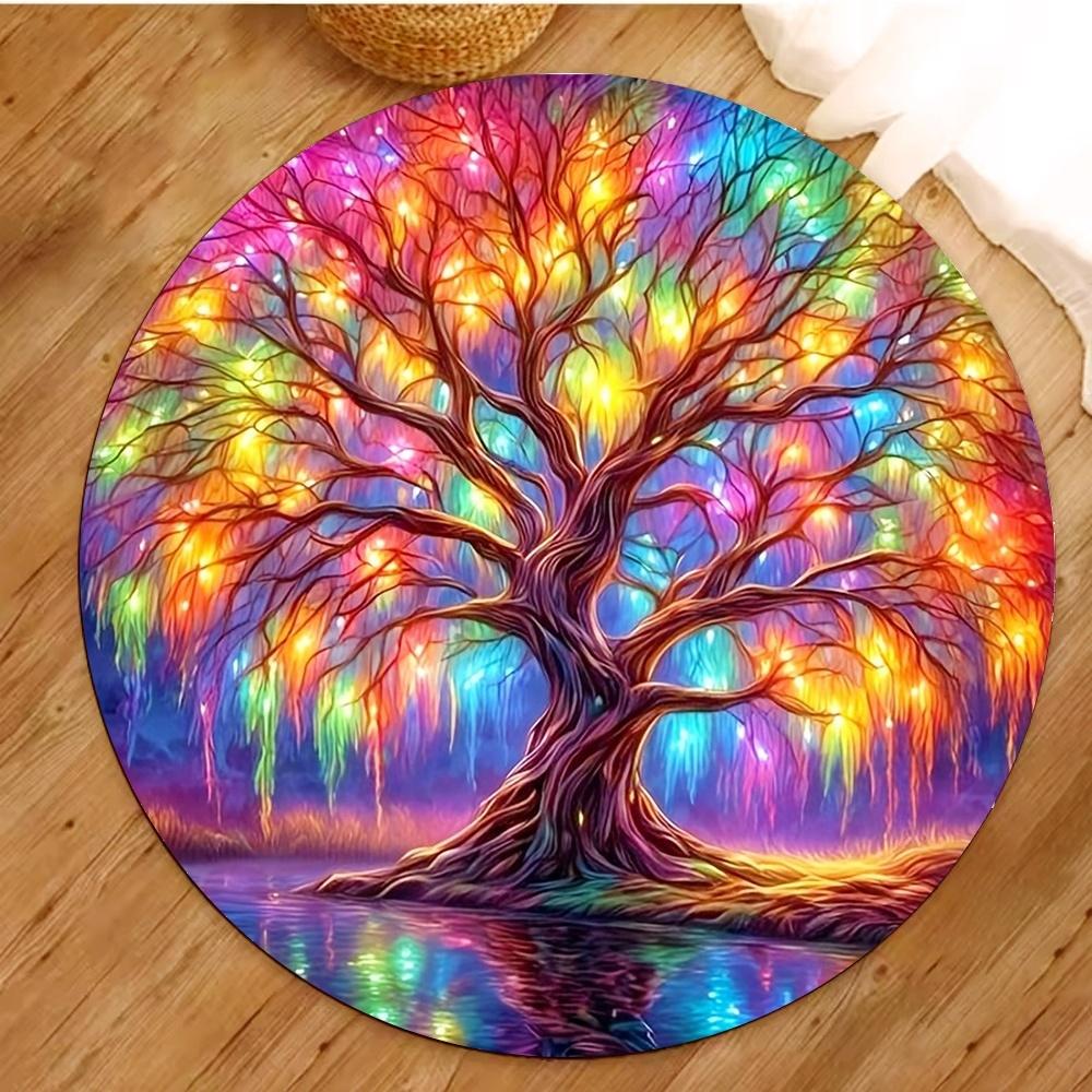 Tree of Life Round Rugs Yoga Floor Mat Nature Mandala Design Circle Carpet Home Living Room Bedroom Decor Ancient Spiritual Rug