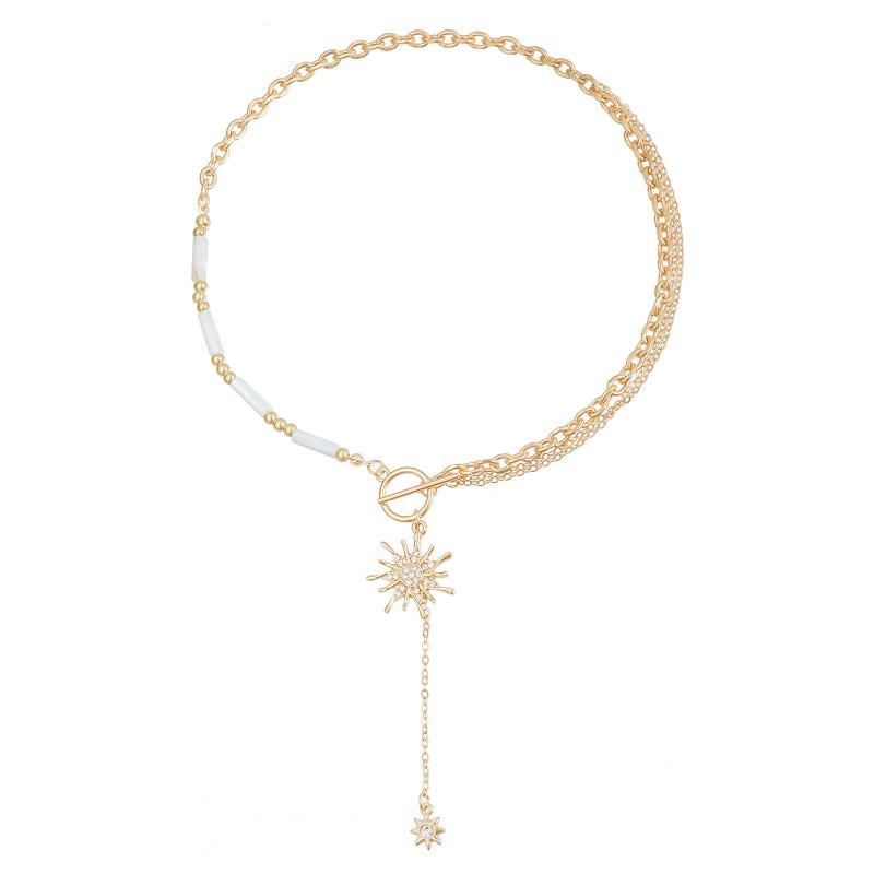 Vintage Gold Color Sunflower Pendant Necklaces For Women New Trendy Metal Crystal Tassel Clavicle Chain Necklaces Jewelry Gifts