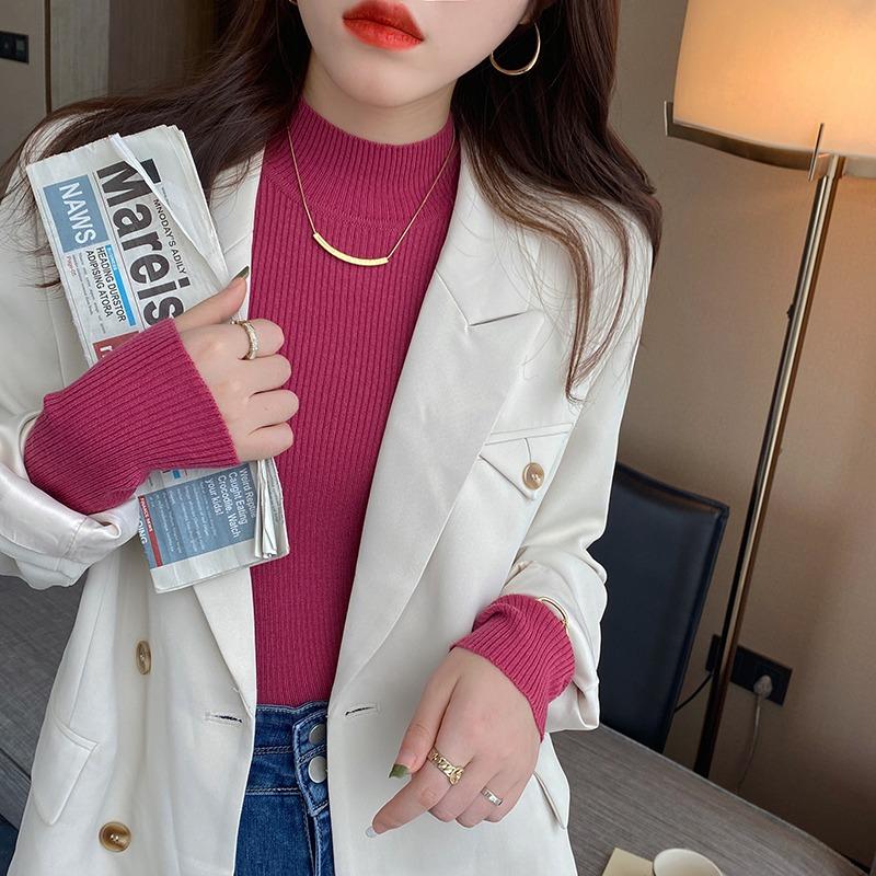 Fashion Solid Half High Neck Knitted Sweater Women Slim Fit Casual Elegant Pullover Sweaters Autumn and Winter Long Sleeve Knitwear Sweater Tops 24841